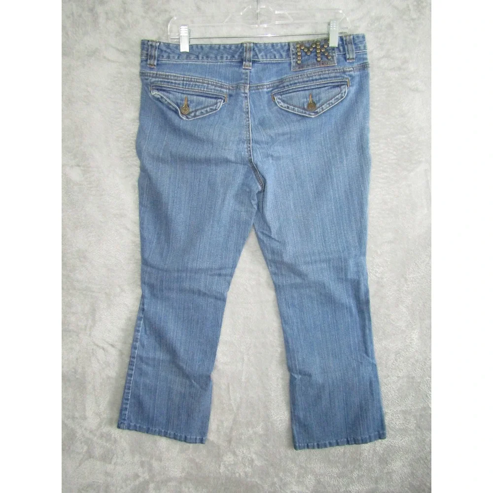 Michael Kors Womens Jeans‎ Blue Denim Studded Pockets Bootcut Cropped Size 12
